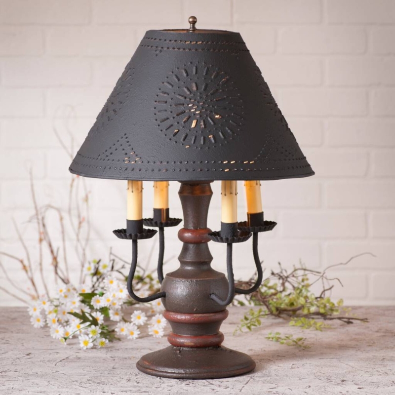Table Lamp Punched Tin Shade Star Pattern Rustic Matte Finish