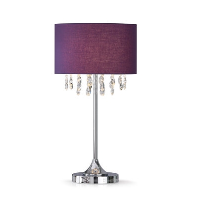Table Lamp Purple Drum Shade Polished Silver Hourglass Base Glam Style