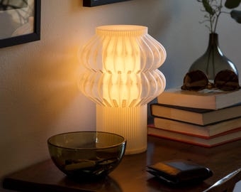 Table Lamp Red Tubular Frame Abstract Silhouette Glass Orb Shade Quirky
