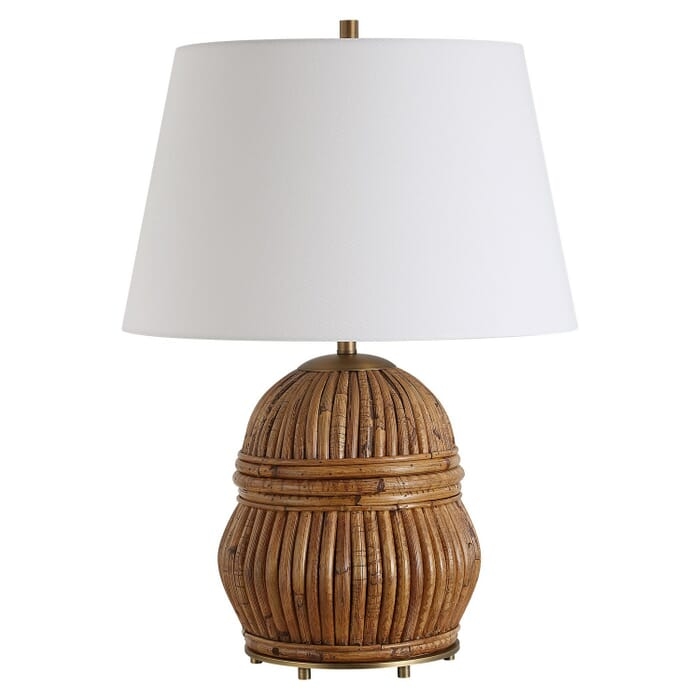 Table Lamp Reeded Texture Dual Post Brass Rectangular Shade Modern
