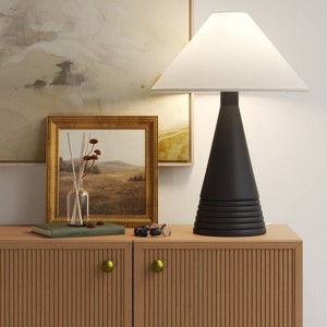Table Lamp Ribbed Ceramic Bulbous Base Tapered Shade