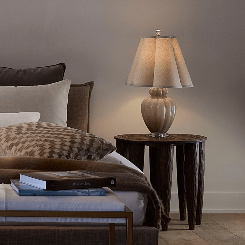 Table Lamp Ribbed Spherical Ceramic Base Organic Modern Styling