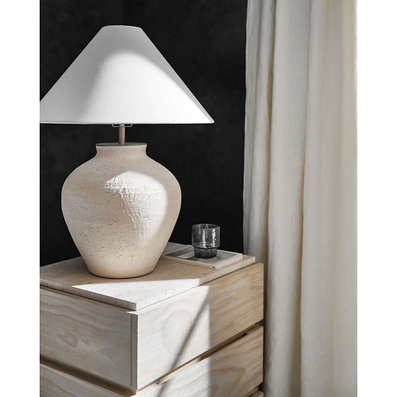 Table Lamp: Rough Texture Gourd Shape Base, Cream Organic Wabi Sabi Styling