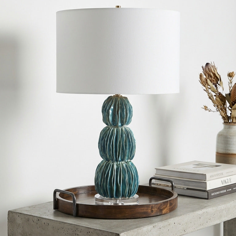Table Lamp Round Base, Coastal Transitional, Ceramic Base.