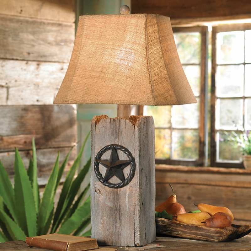 Table Lamp Rustic Star Silhouette Base Barbed Wire Accents Cabin Decor