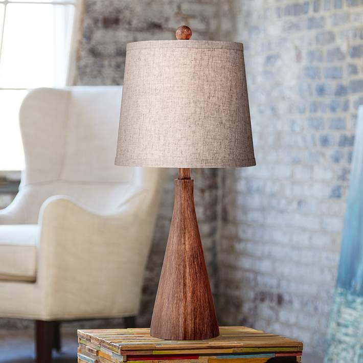 Table Lamp Scandinavian Wood Tapered Drum Shade