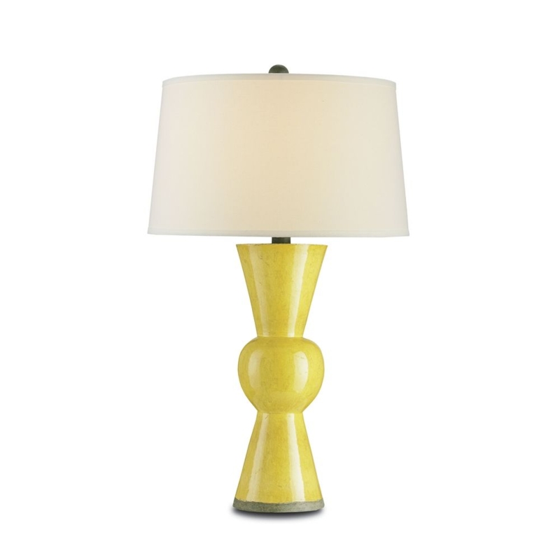 Table Lamp, Sculptural Ribbed Ceramic, Mustard Yellow Mid-Century Modern.