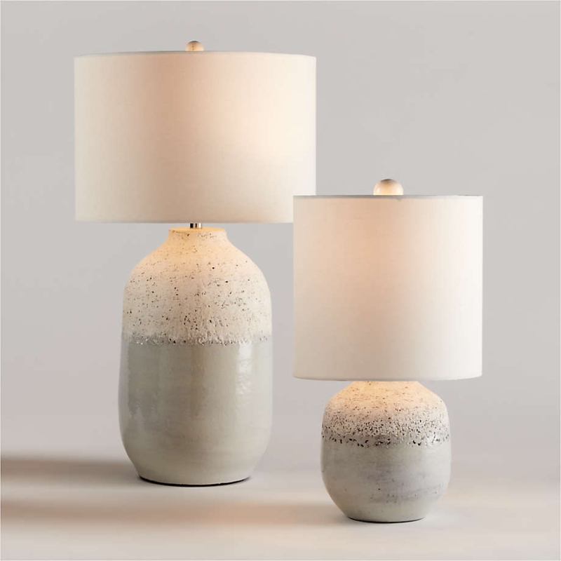 Table Lamp Set: Minimalist, Grey Marbled Pattern, Stone-Like Cylinder