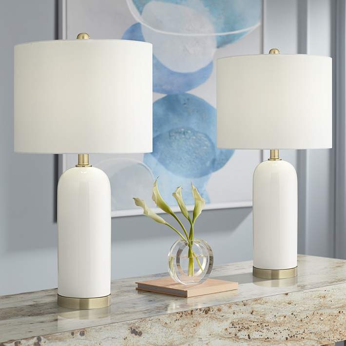 Table Lamp Set: Modern Transitional, Dimpled Ceramic Base, Matching Pair