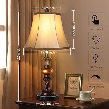 Table Lamp Set of 2 Touch Control USB Ports Bell Shade Bronze Finish