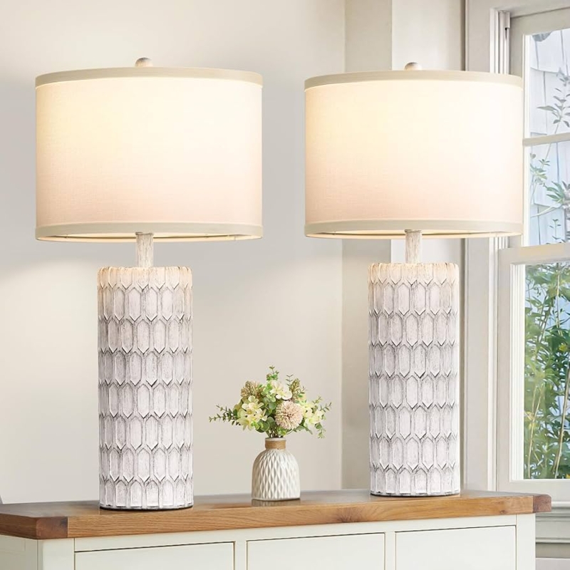 Table Lamp Set: Rustic Farmhouse, Distressed Turned Base, Bedside Lighting