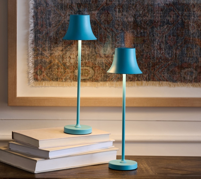 Table Lamp Set Small Denim Blue Cylindrical Base Cordless Touch