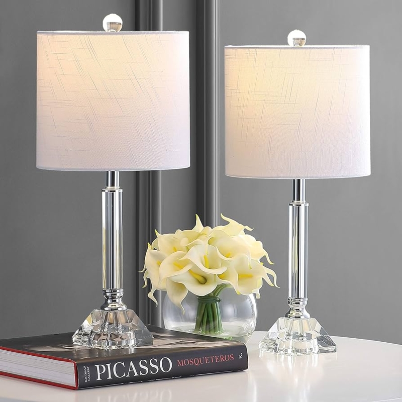 Table Lamp Set Tiered Crystal Base Faceted Finial Glam Lighting