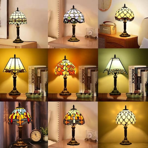 Table Lamp Stained Glass Floral Pattern Ornate Bronze Pedestal Base