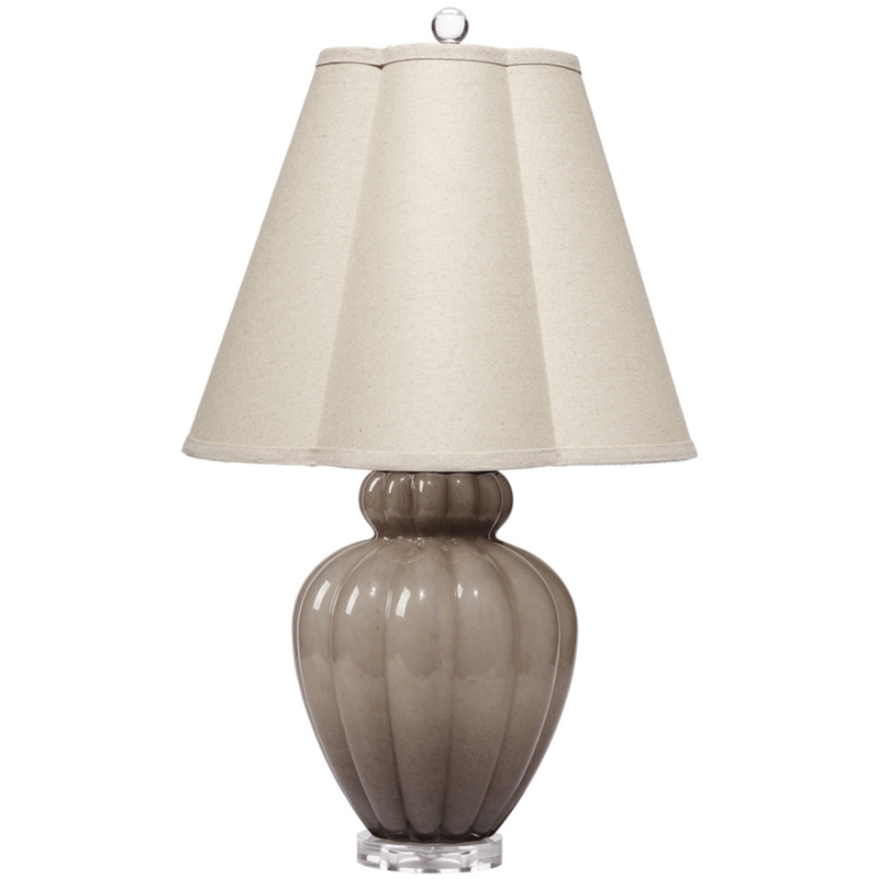 Table Lamp Taupe Bulbous Ceramic Ribbed Base Contemporary Textured