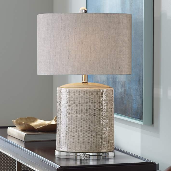 Table Lamp Taupe Pitted Ceramic Oval Base Organic Modern Neutral Style