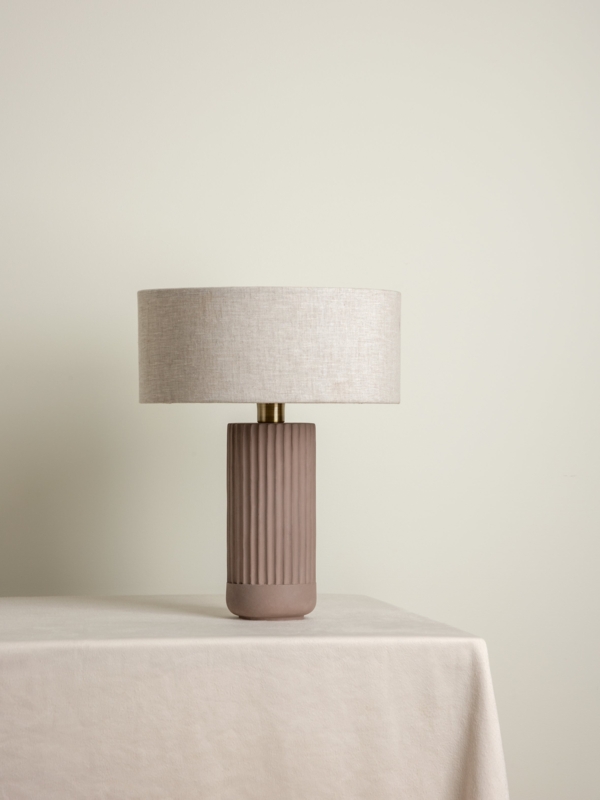 Table Lamp Taupe Ribbed Concrete Base Minimalist Lighting Design