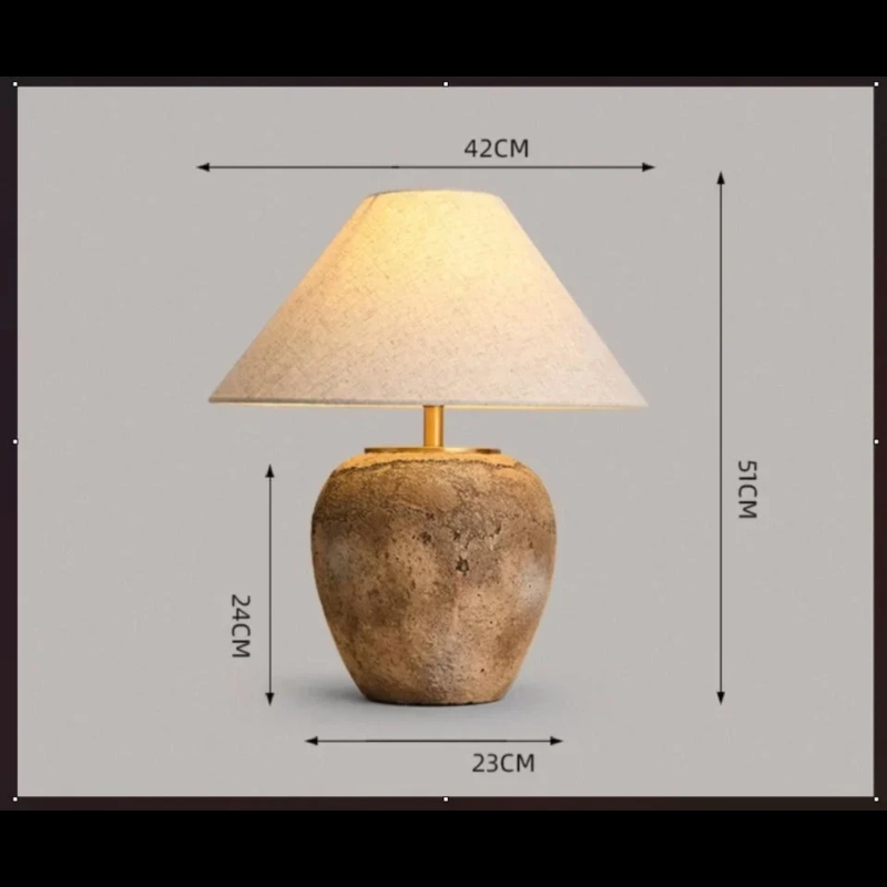 Table Lamp Taupe Stone-Like Pitted Base Conical Shade Wabi-Sabi Style
