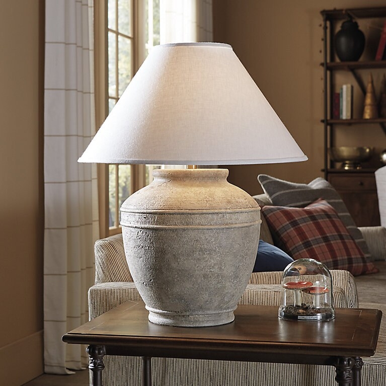 Table Lamp Terracotta Base Pitted Texture Brass Socket Rustic Decor