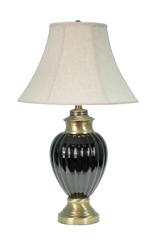 Table Lamp Textured Black Ceramic Ribbed Base Modern Style