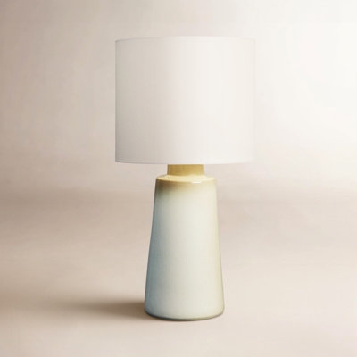 Table Lamp Textured Cream Ceramic Bulbous Base Modern Accent Lighting
