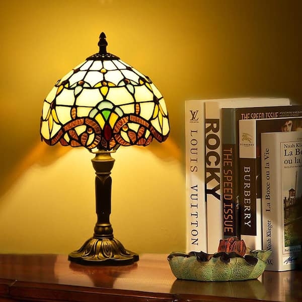 Table Lamp Tiffany Style Dragonfly Motif Multicolored Stained Glass