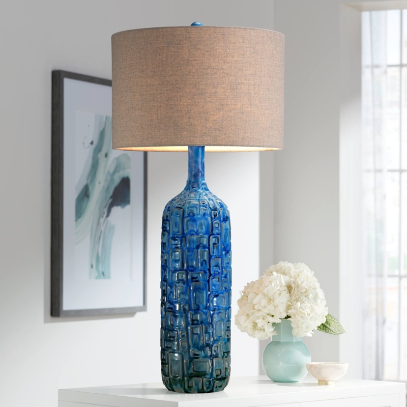 Table Lamp Tiled Base, Mid-Century Style, Ceramic.