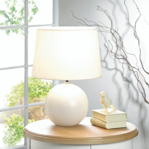 Table Lamp: Traditional, Curvy Sculptural Base, Tapered Shade, All-White