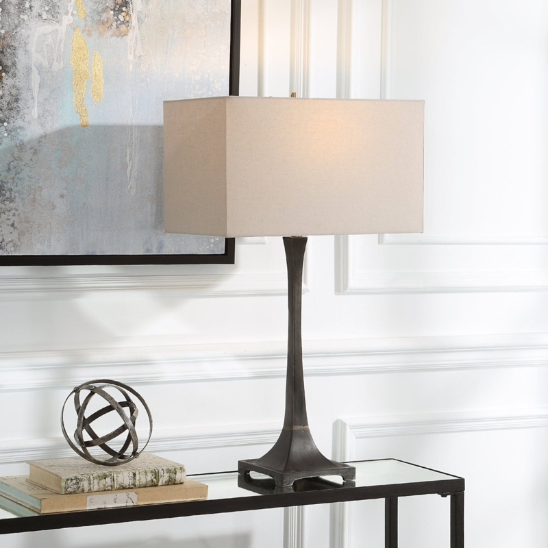 Table Lamp Transitional Black Iron Horizontal Ribbed Base