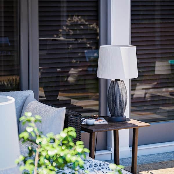 Table Lamp Transitional Gray Ribbed Stone All Weather