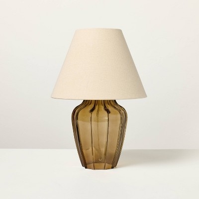 Table Lamp Translucent Glass Base Fabric Wrapped Cord Minimalist Style