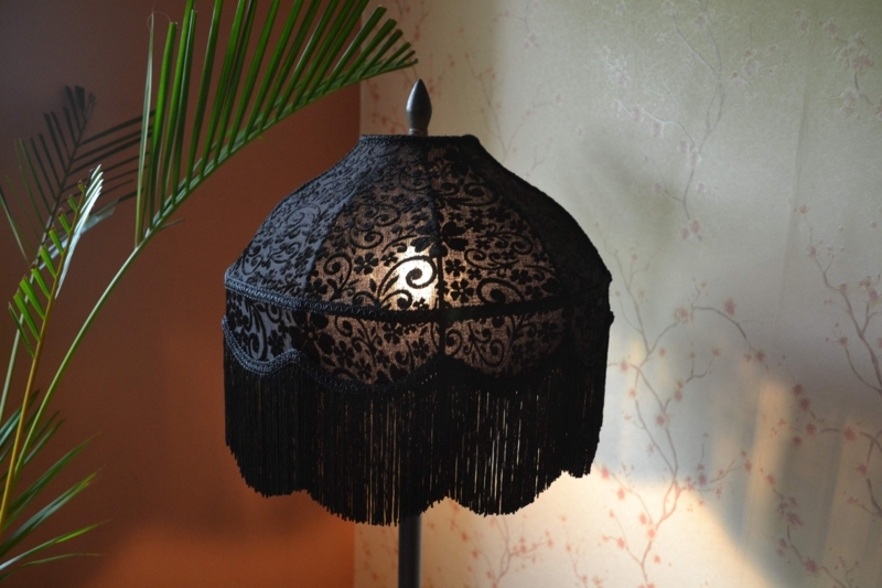 Table Lamp: Victorian Velvet with Beaded Fringe Trim