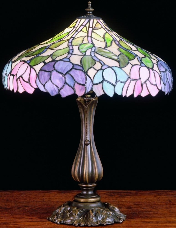 Table Lamp, Wisteria Pattern, Sculptural Tree Base, Art Nouveau, Bronze