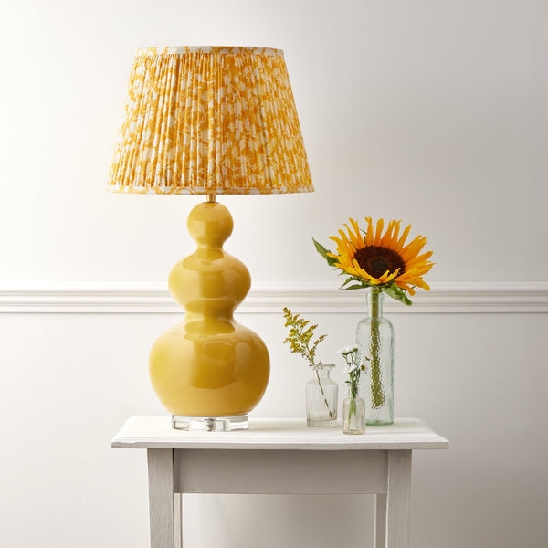 Table Lamp with Contrast Piping Shade, Glossy Ribbed Base. Eclectic.