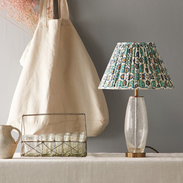 Table Lamp with Pleated Empire Shade in Multicolor Ikat Pattern