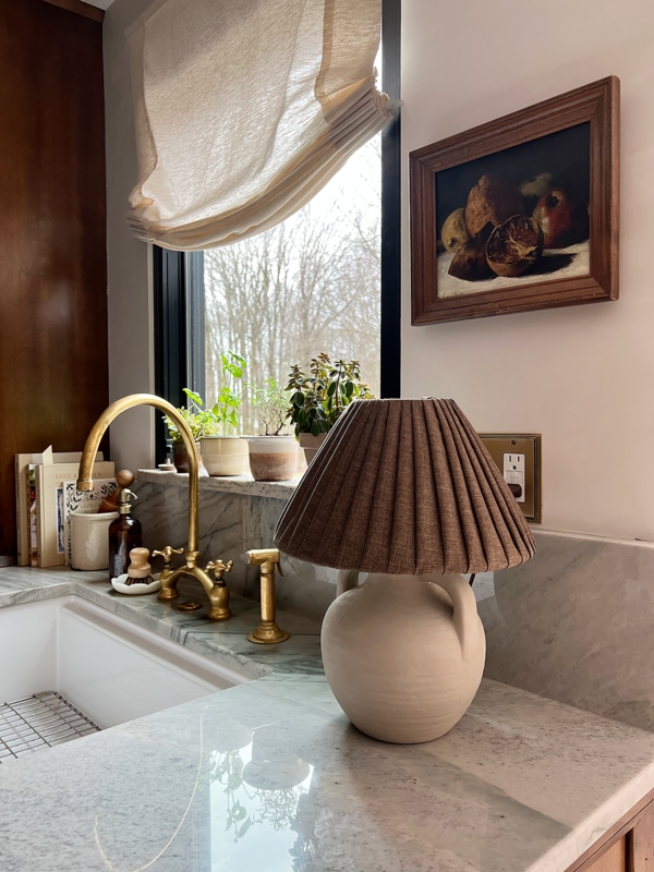 Table Lamp with Pleated Shade, Cream Accordion Folds, Matte Base