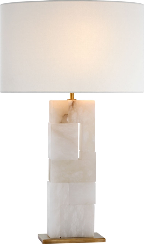 Table Lamp with Translucent Alabaster-Style Stone Base and Gold Neck