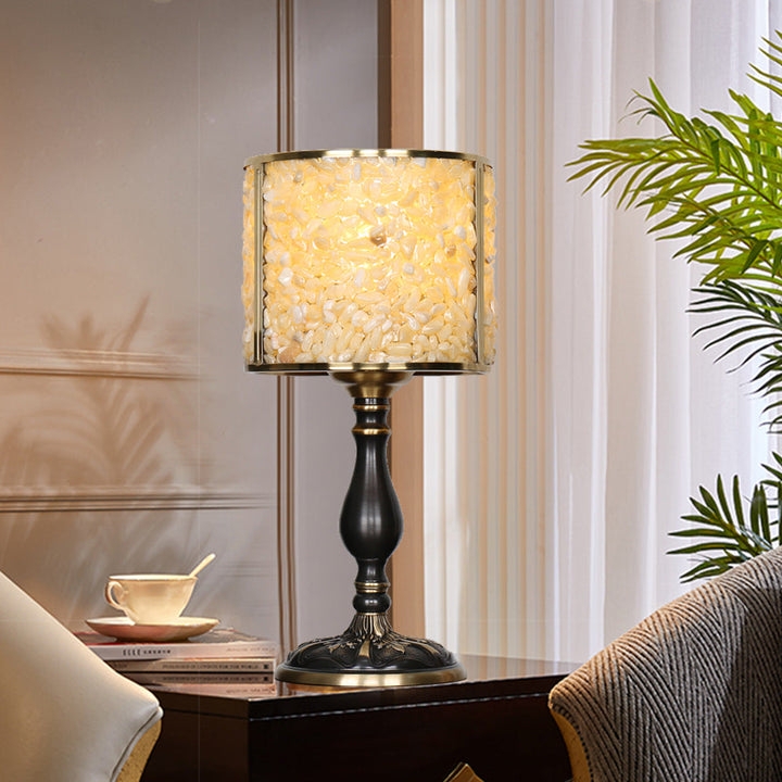 Table Lamp with Translucent Natural Stone Shade and Copper Base