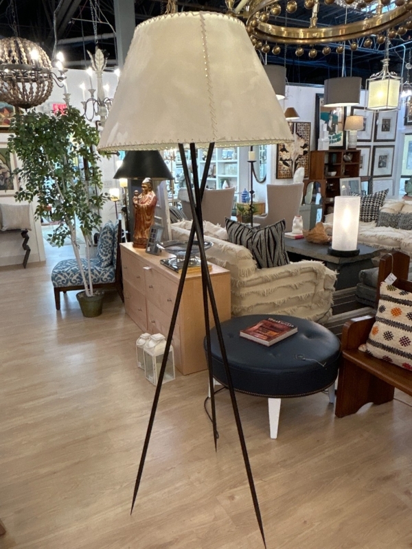 Table Lamp with Twisted Sculptural Base & Woven Fabric Drum Shade