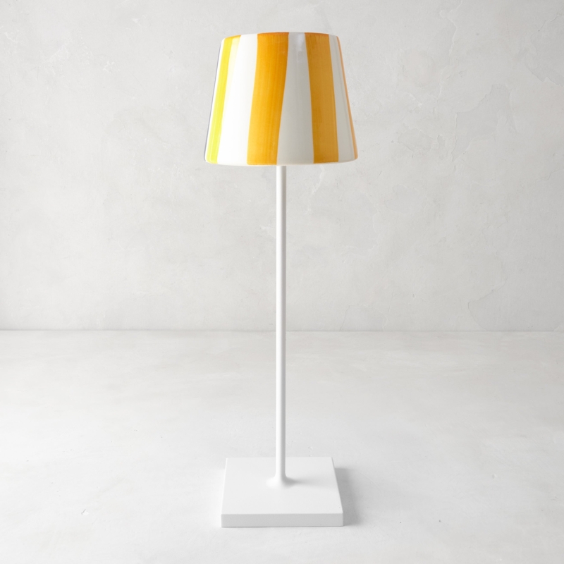 Table Lamp with Yellow Striped Drum Shade Coastal Style