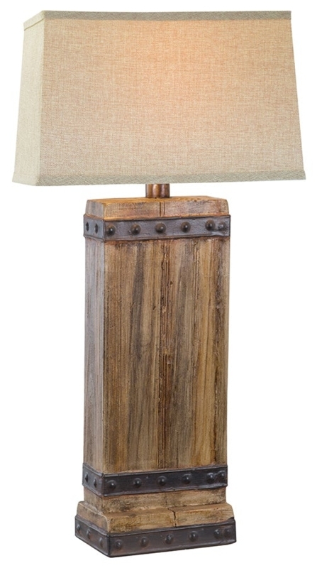 Table Lamp Wood Block Base Organic Plant Stems Western Decor Lighting