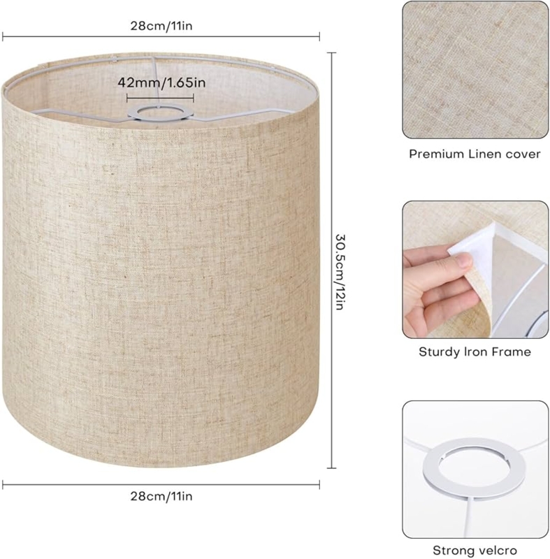 Tall Beige Linen-Like Drum Lampshade, Coastal Style Lighting Accessory.