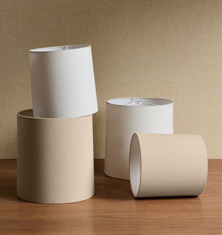 Tall Cylinder Lamp Shade Cream Slub Texture Natural Fabric Modern Organic
