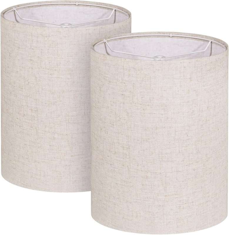 Tall Drum Lampshade for Floor Lamps, Woven Beige Fabric, Self-Assembly