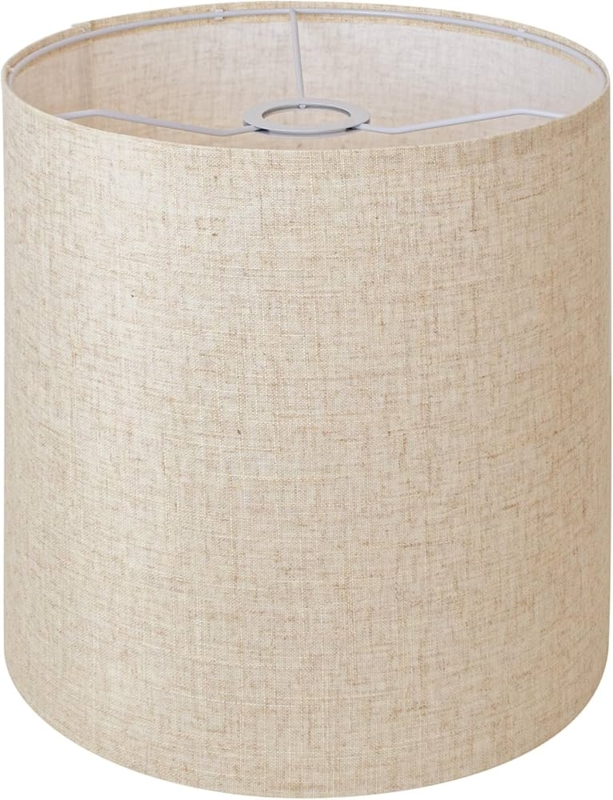 Tall Drum Lampshade in Natural Beige Linen-Like Weave.