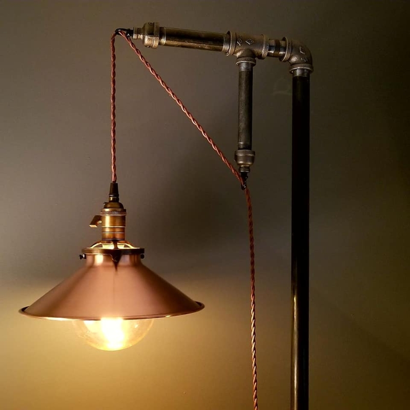 Tall Industrial Floor Lamp Plumbing Pipe Metal Cone Shade