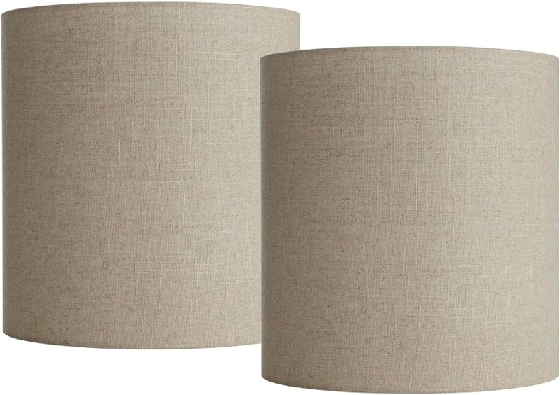 Tall Lamp Shade Set Oatmeal Fabric Drum Hardware Kit