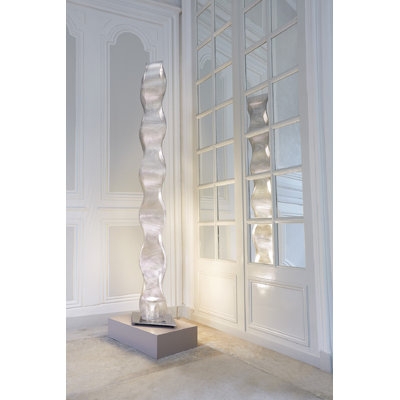 Tall Polished Chrome Floor Lamp with Modern Rectangular Shade