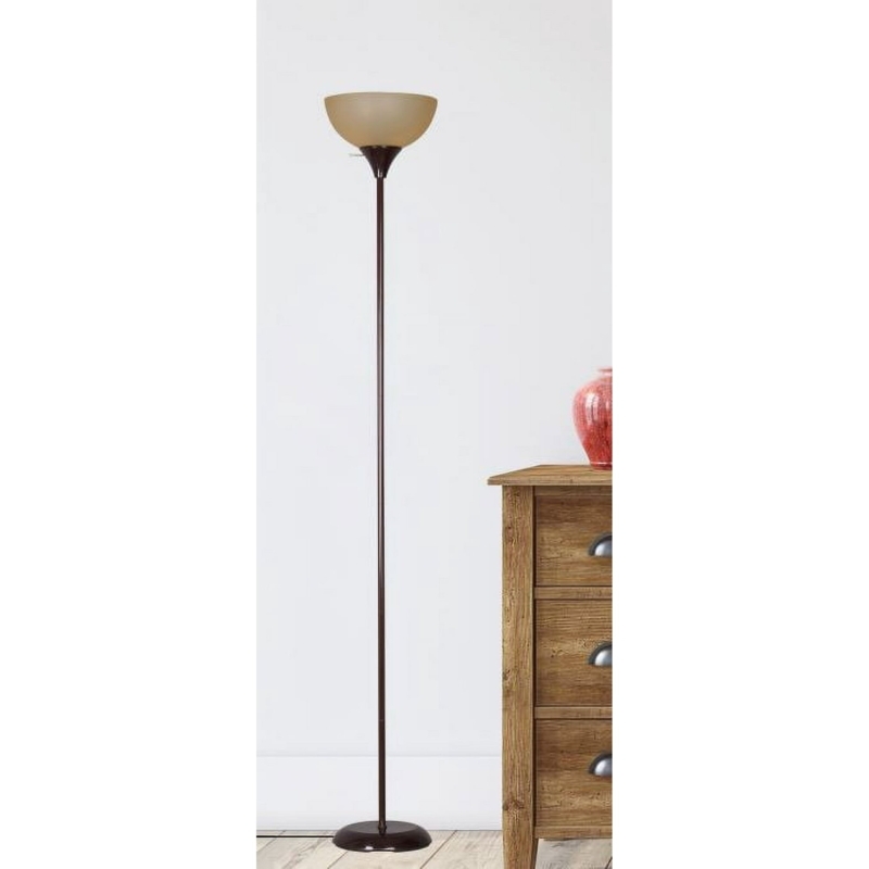 Tall Torchiere Corner Lamp with Brown Finish