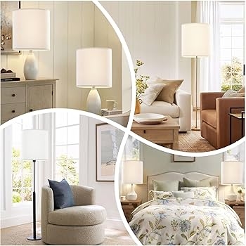 Tall White Drum Lampshade with Linen-Like Fabric and Internal Clips.